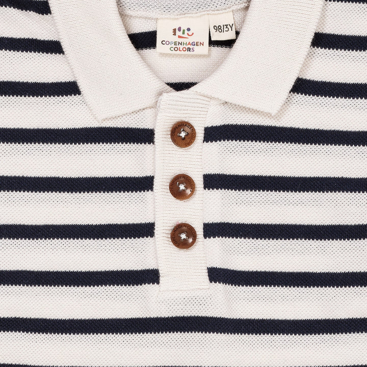 STRIBET POLO MED LANGE ÆRMER - NAVY/CREAM STRIPE