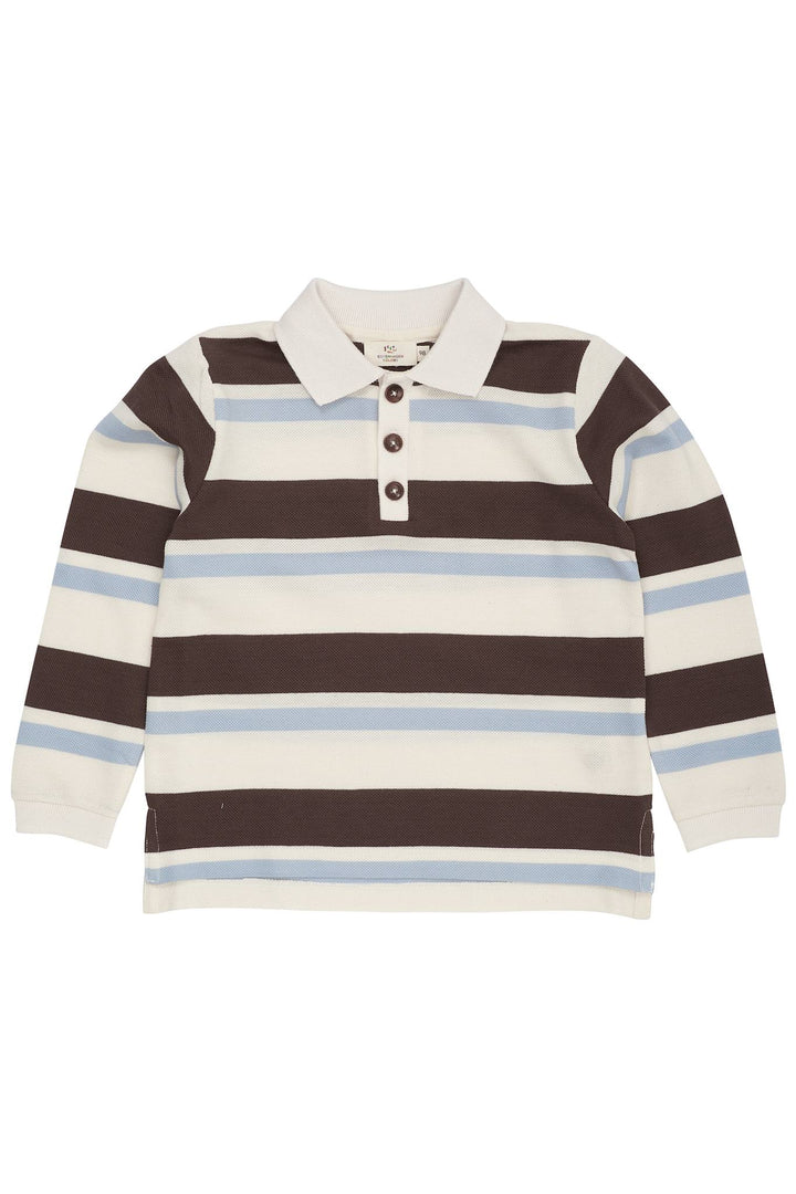STRIBET POLO MED LANGE ÆRMER - DUSTY BLUE COMBI