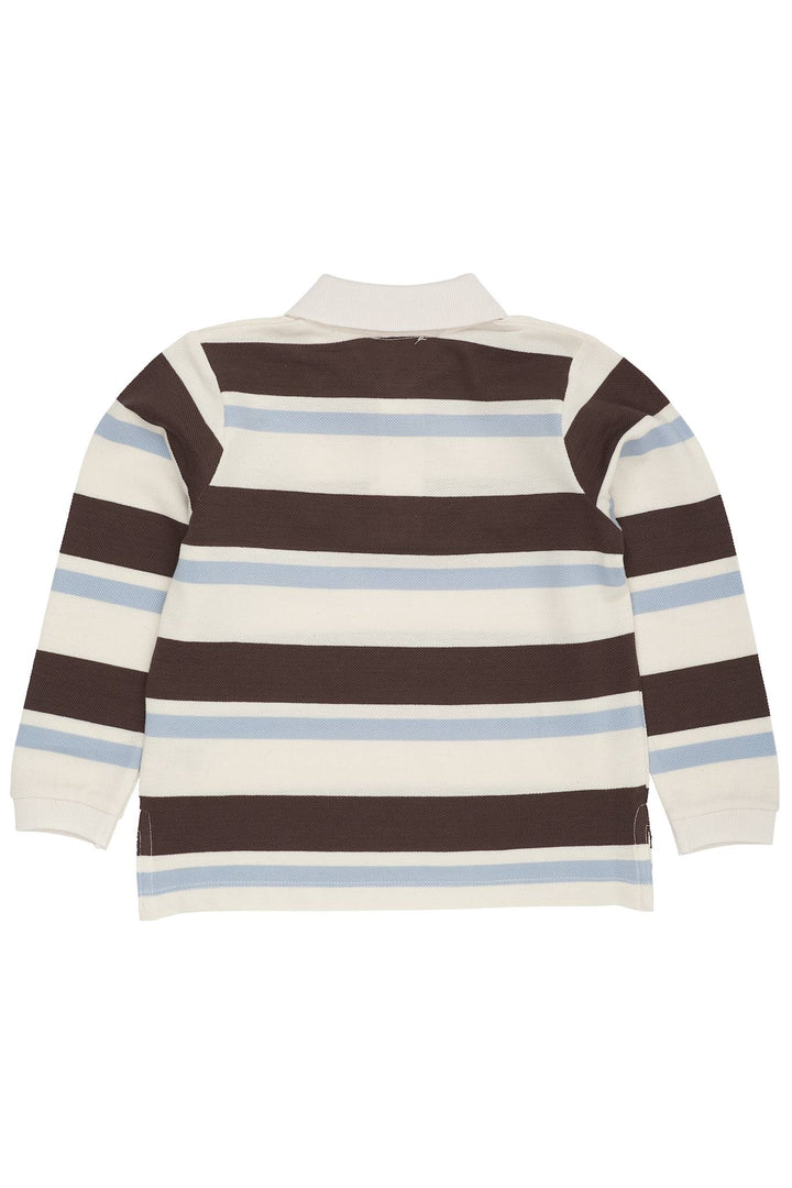 STRIBET POLO MED LANGE ÆRMER - DUSTY BLUE COMBI