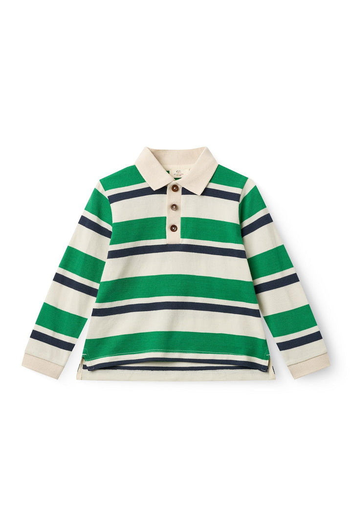STRIBET POLO MED LANGE ÆRMER - GREEN COMBI