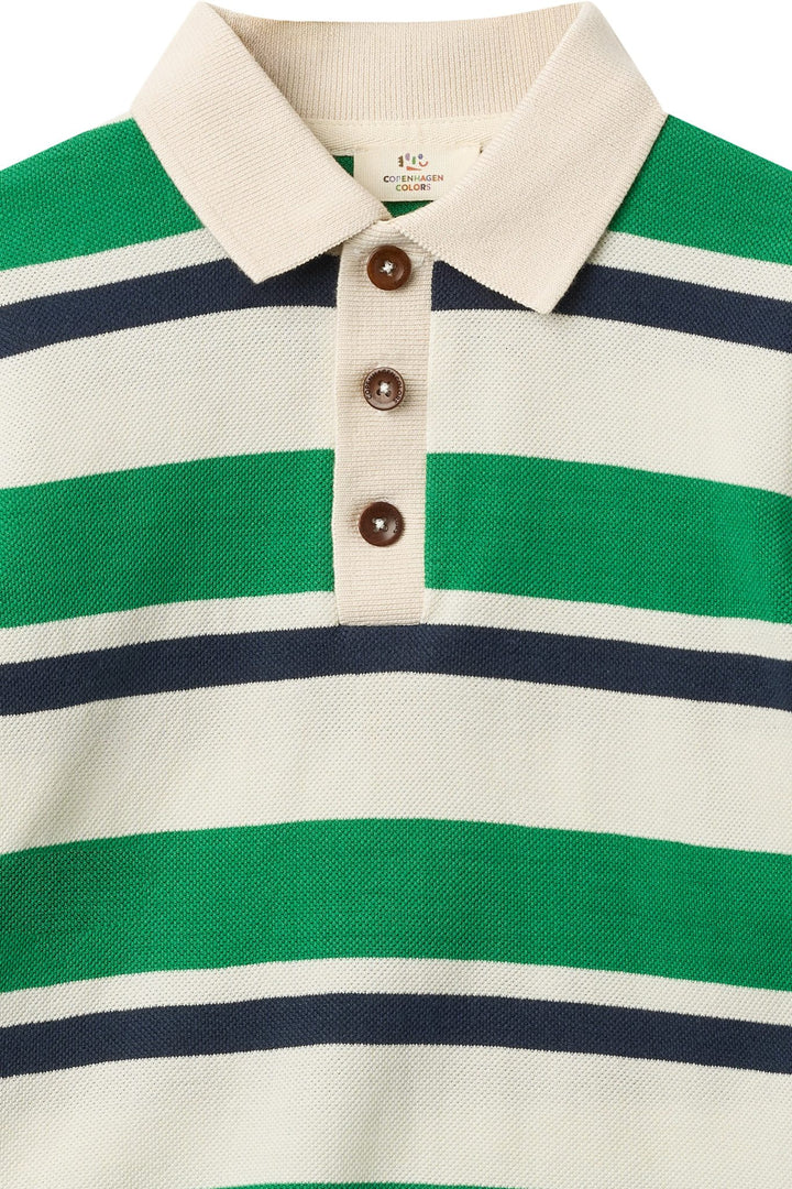 STRIBET POLO MED LANGE ÆRMER - GREEN COMBI