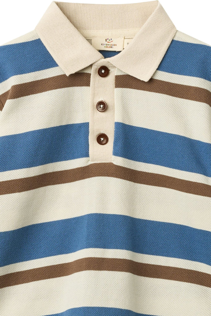 STRIBET POLO MED LANGE ÆRMER - SHARP BLUE COMB.