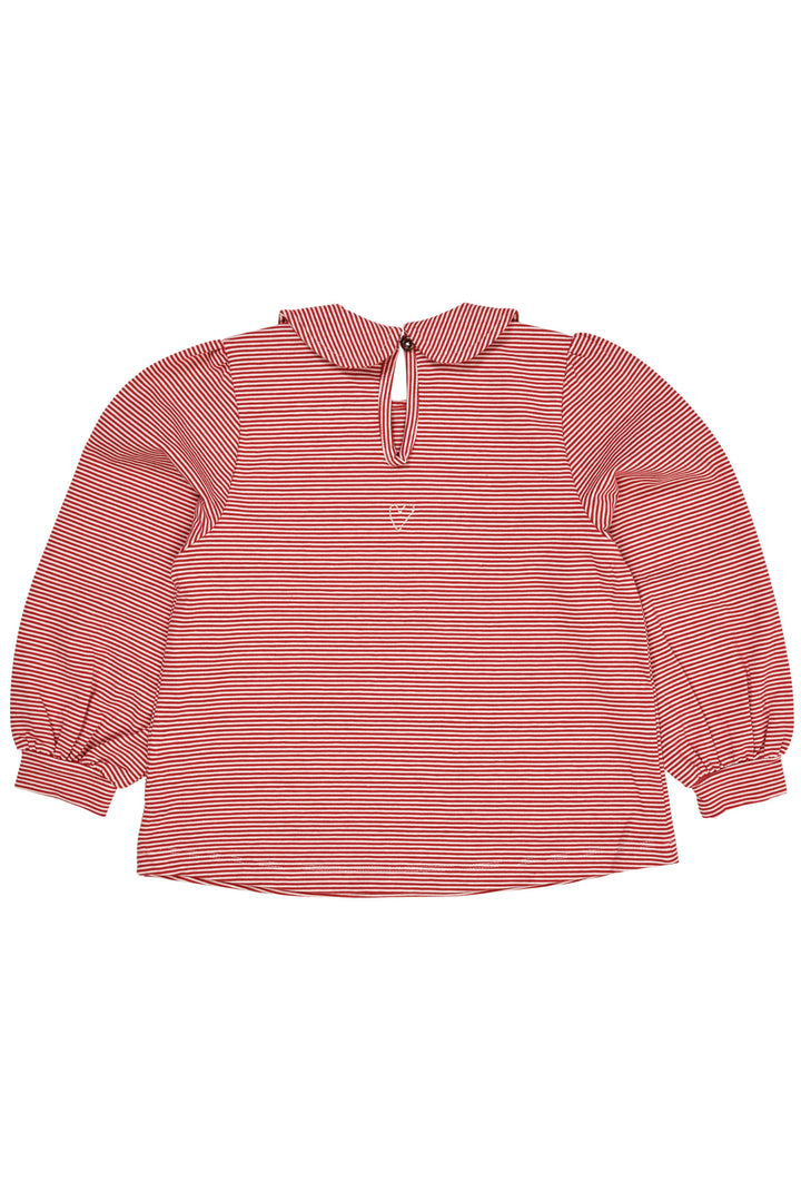 STRIBET BLUSE MED KRAVE - RED/CREAM STRIPE