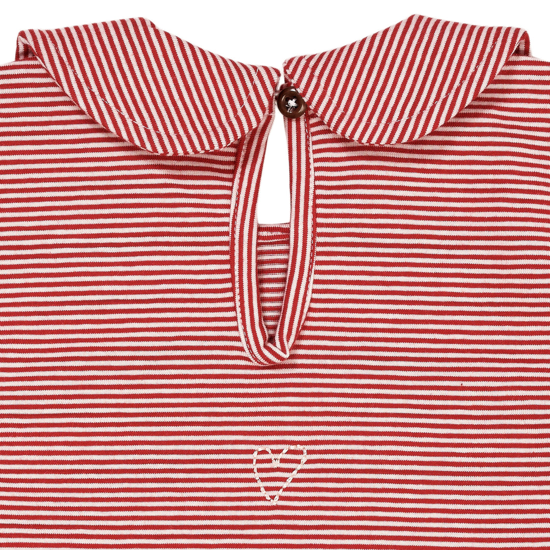 STRIBET BLUSE MED KRAVE - RED/CREAM STRIPE