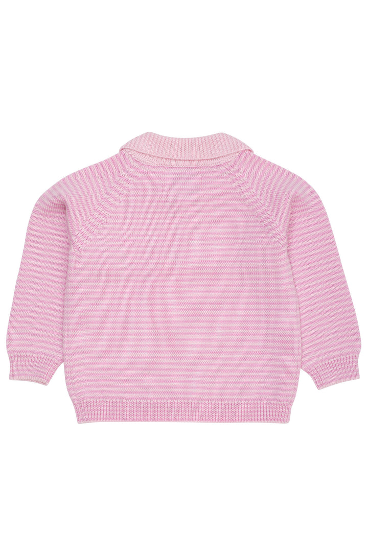 MERINO STRIBET BLUSE MED KRAVE - BALLERINA/SYRINGA STRIPE