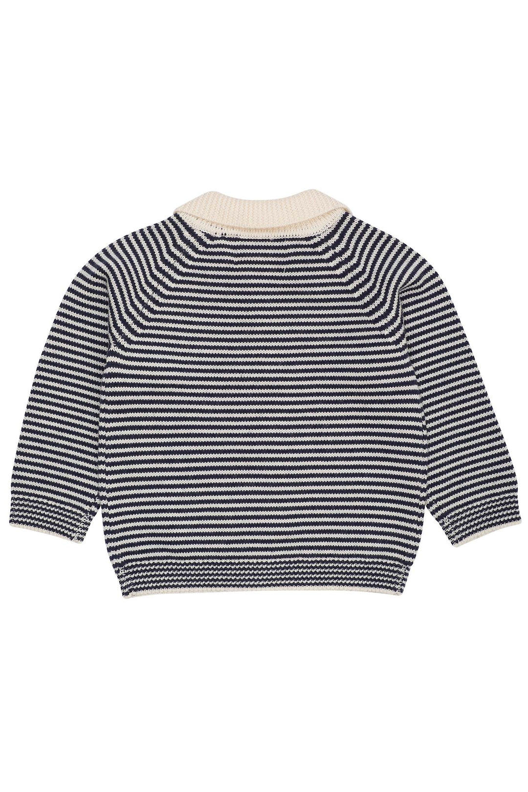 MERINO STRIBET BLUSE MED KRAVE - CREAM/NAVY STRIPE