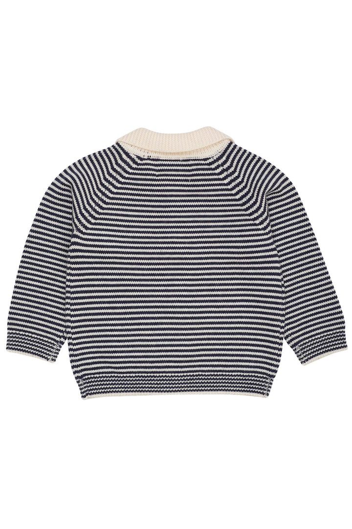 MERINO STRIBET BLUSE MED KRAVE - CREAM/NAVY STRIPE