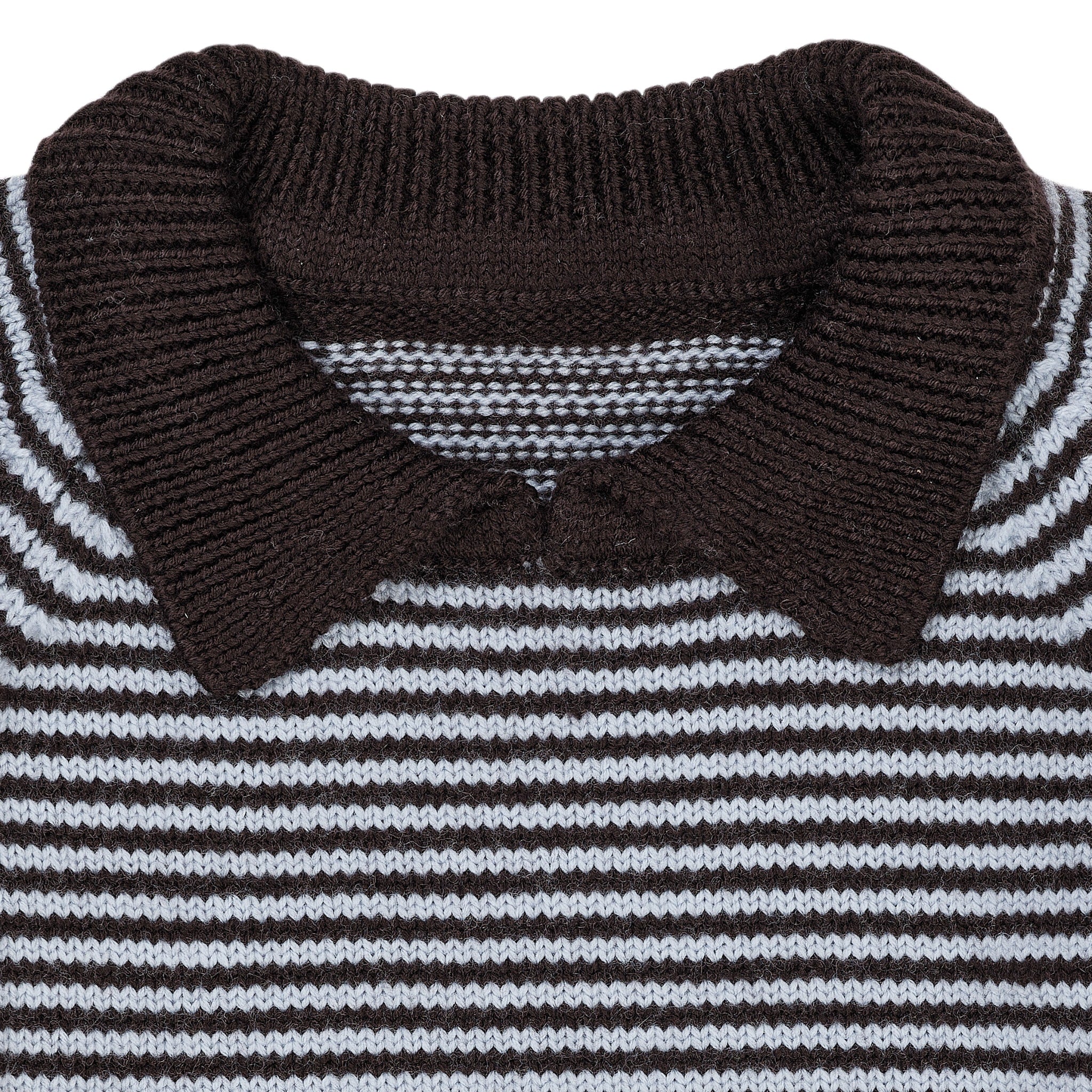 MERINO STRIBET BLUSE MED KRAVE - DK BROWN/DUSTY BLUE STRIPE