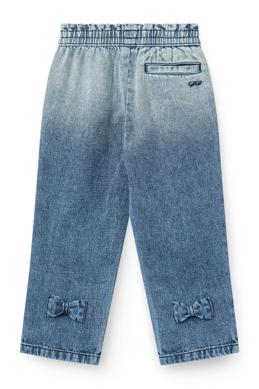 FRILL DENIM PANTS W. BOW - BLOCK SPRAY