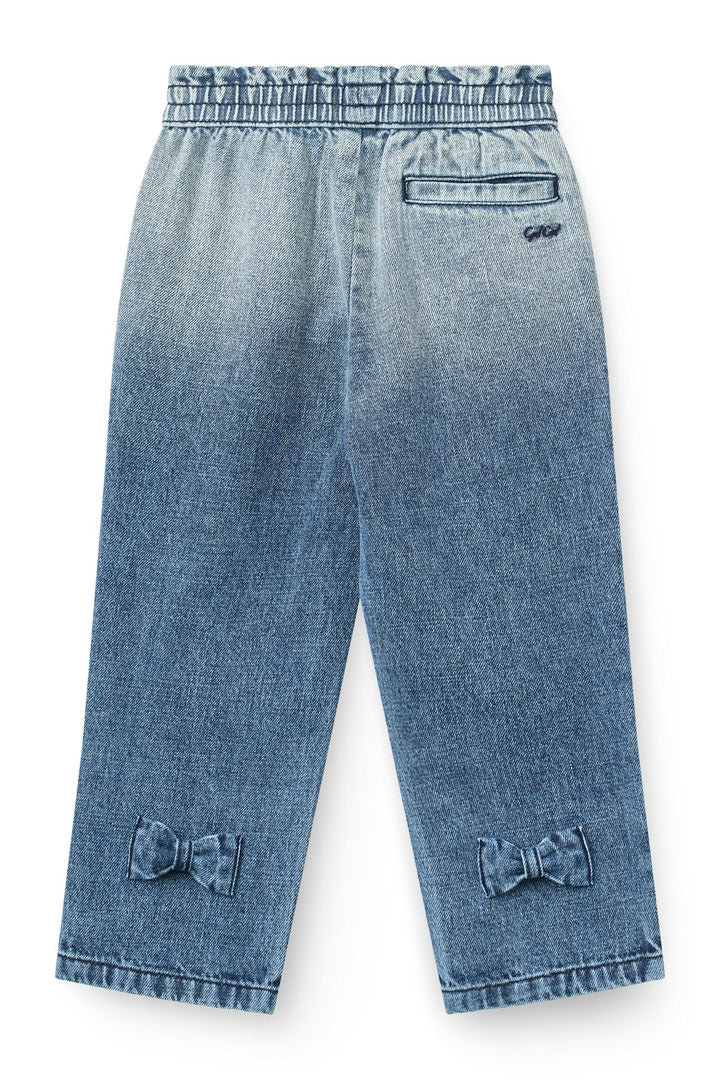 FRILL DENIM PANTS W. BOW - BLOCK SPRAY