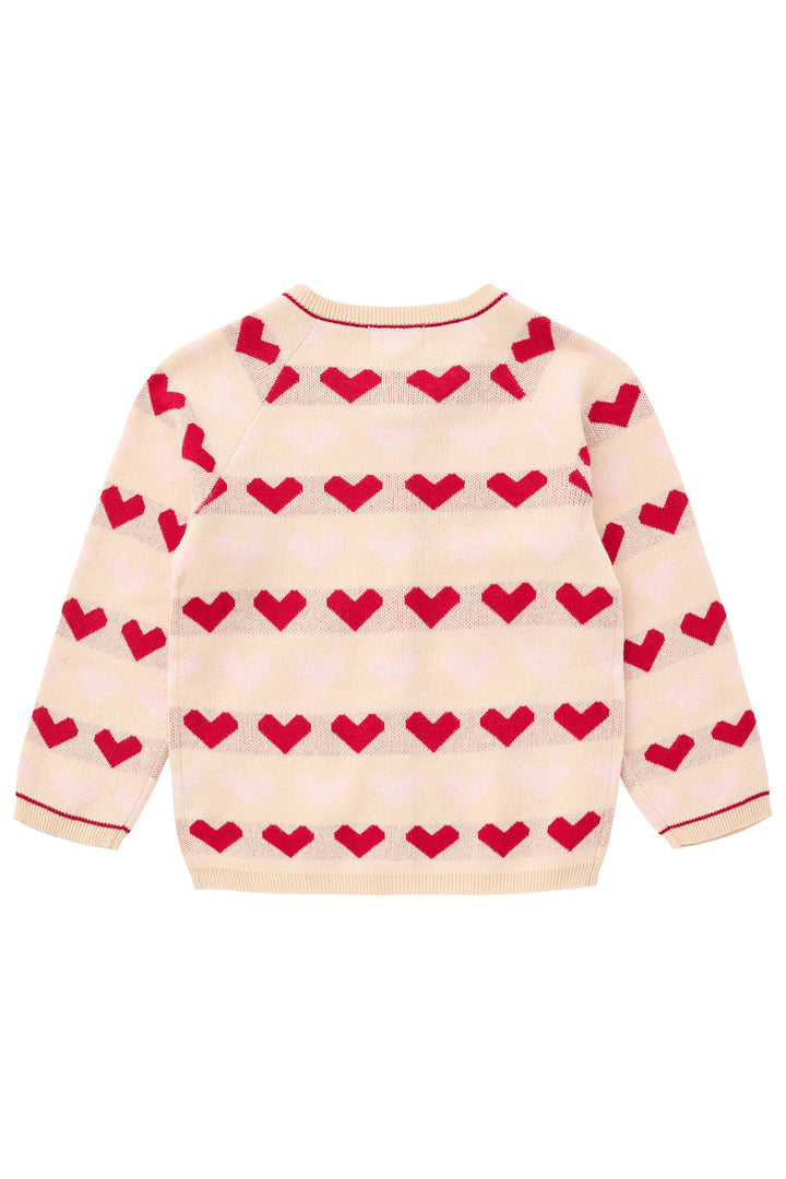 STRIKKET HJERTE CARDIGAN - BERRY COMB