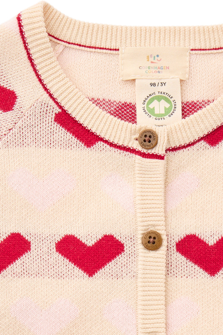 STRIKKET HJERTE CARDIGAN - BERRY COMB