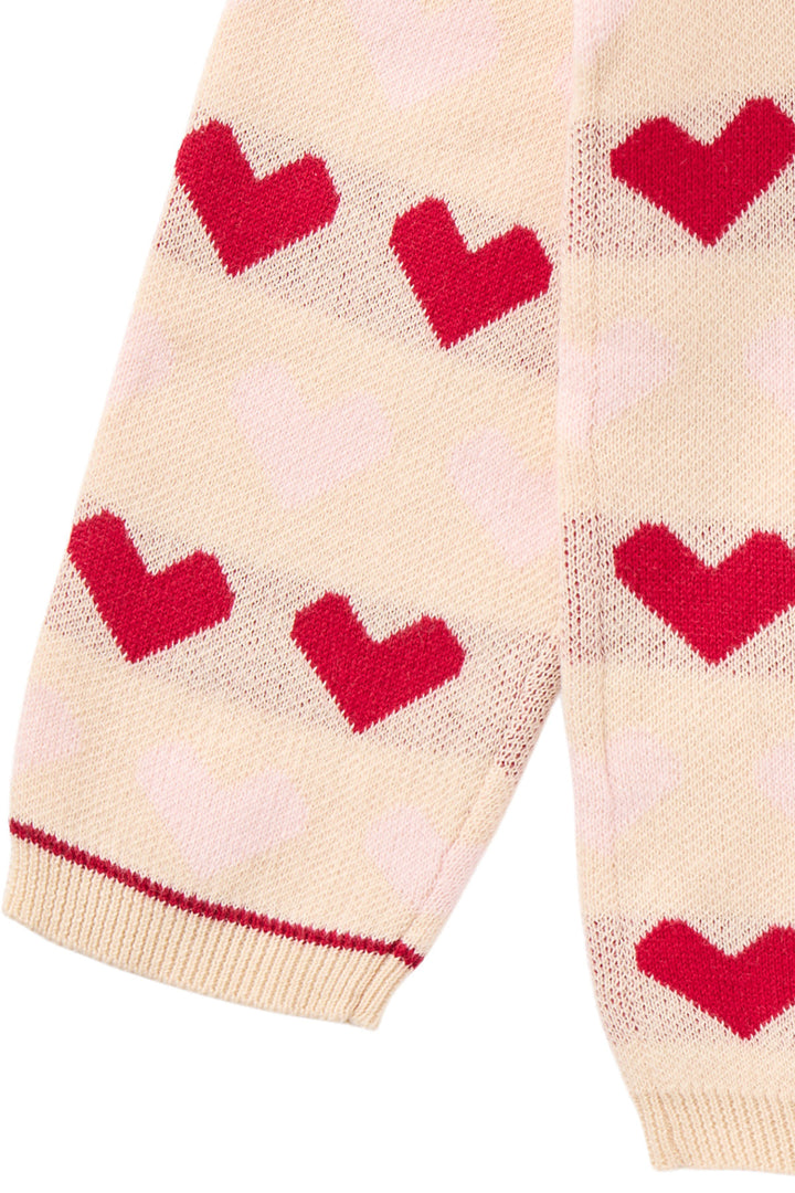 STRIKKET HJERTE CARDIGAN - BERRY COMB