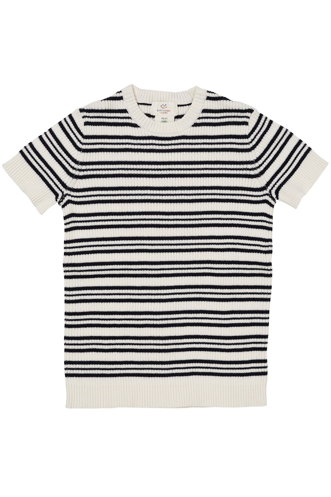 STRIKKET RIB BLOUSE M. KORTE ÆRMER - NAVY STRIPE