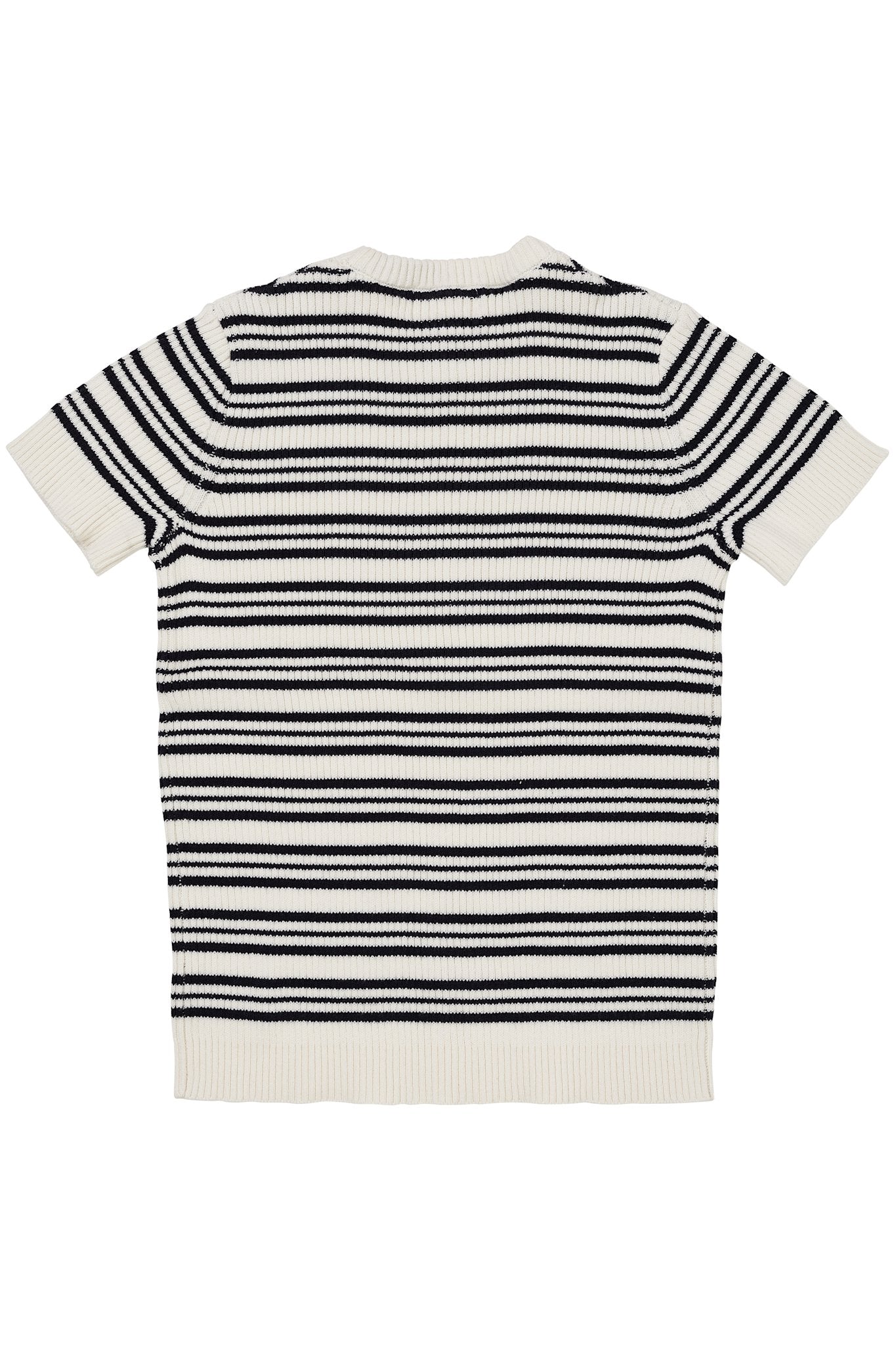 STRIKKET RIB BLOUSE M. KORTE ÆRMER - NAVY STRIPE