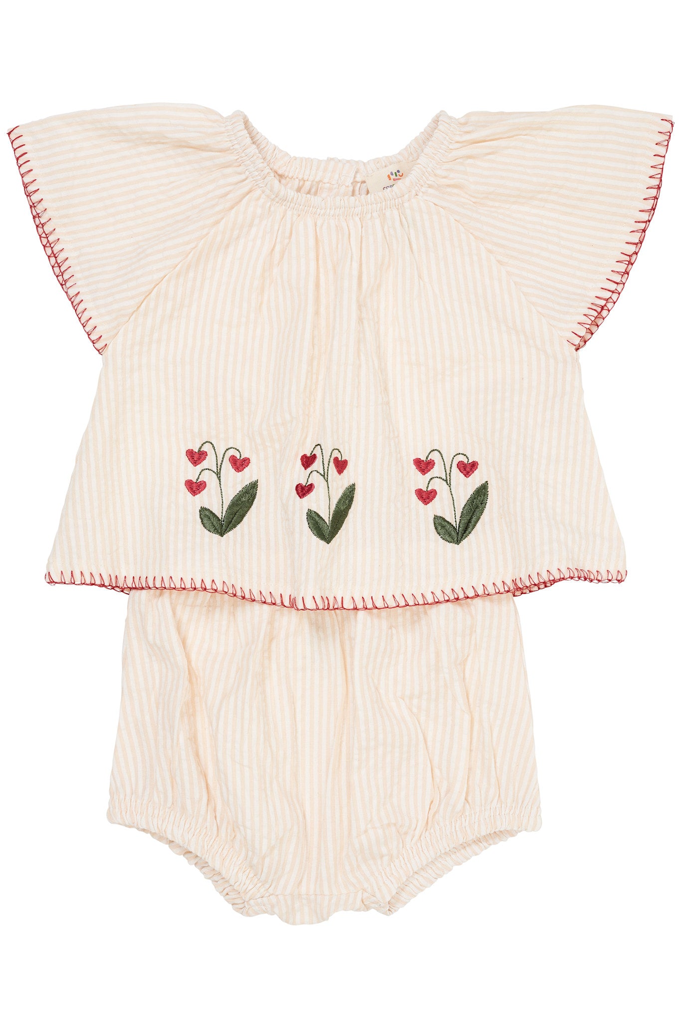 BÆK OG BØLGE BABY SET M. BRODERI - DUSTY ROSE W CREAM STRIPE W. BERRY