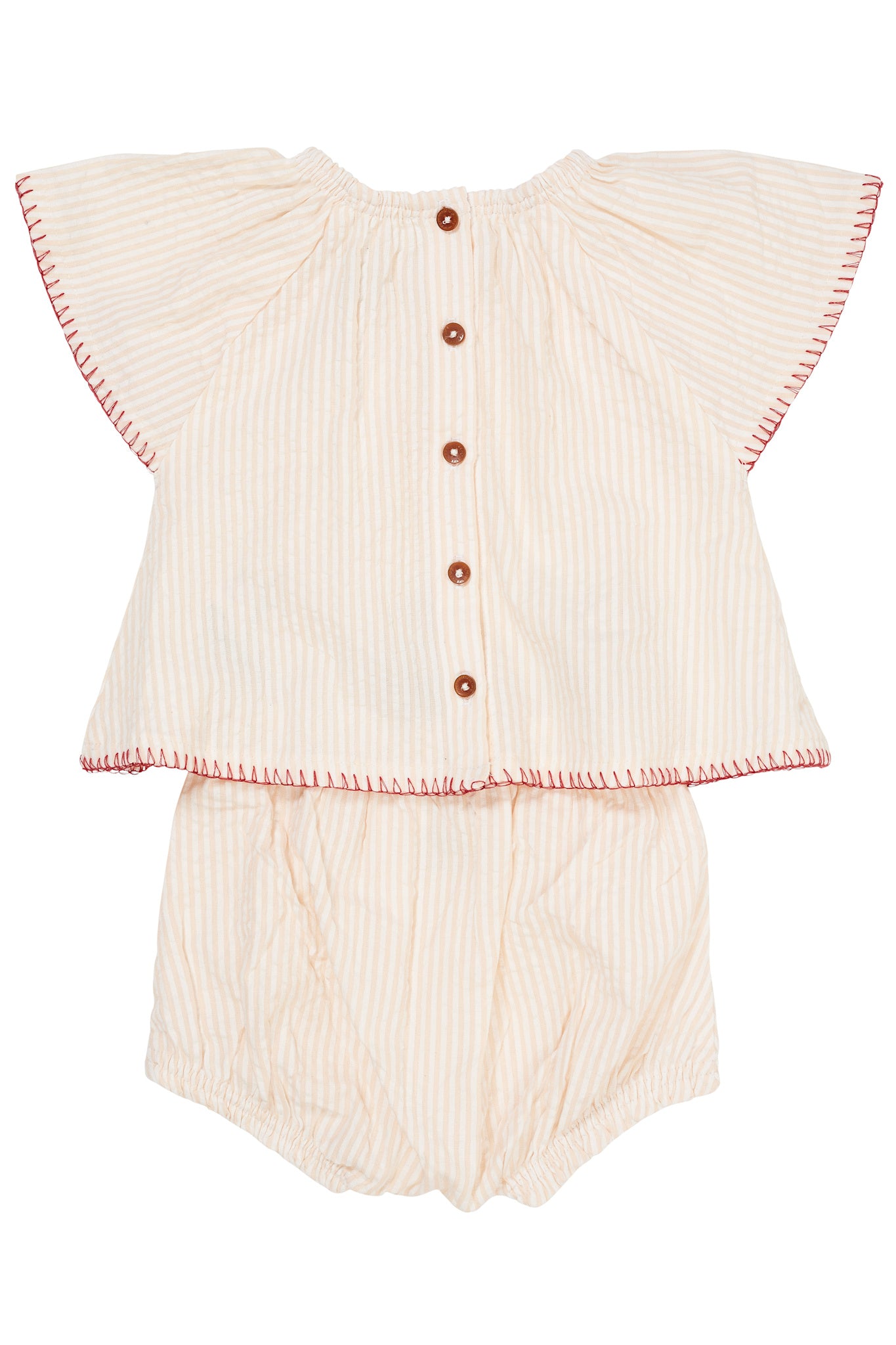 BÆK OG BØLGE BABY SET M. BRODERI - DUSTY ROSE W CREAM STRIPE W. BERRY