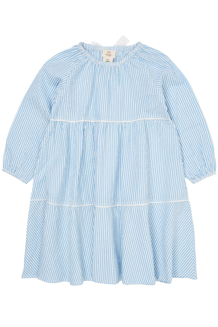 BÆK OG BØLGE KJOLE MED SLØJFE - SKY BLUE W CREAM STRIPE