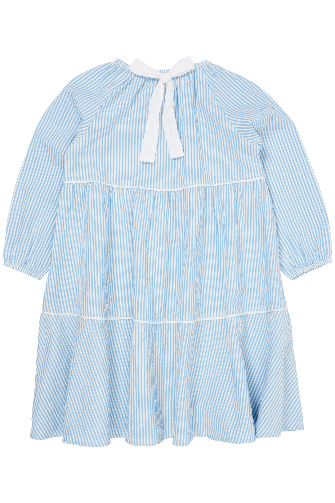 BÆK OG BØLGE KJOLE MED SLØJFE - SKY BLUE W CREAM STRIPE