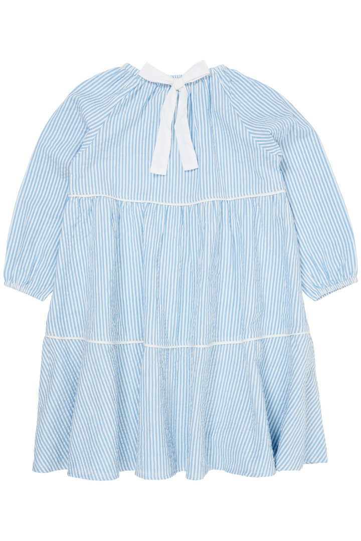 BÆK OG BØLGE KJOLE MED SLØJFE - SKY BLUE W CREAM STRIPE