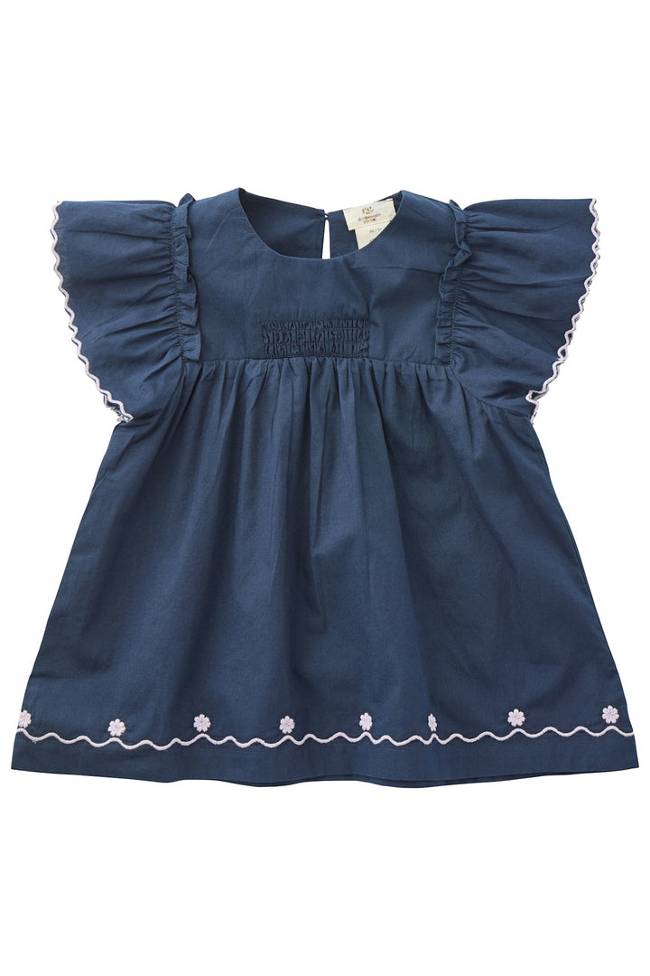 POPLIN BLUSE M. FRÆSE ÆRMER - NAVY COMB.