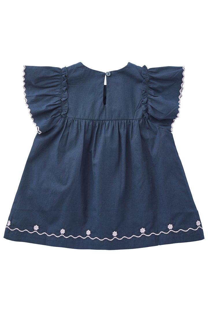 POPLIN BLUSE M. FRÆSE ÆRMER - NAVY COMB.