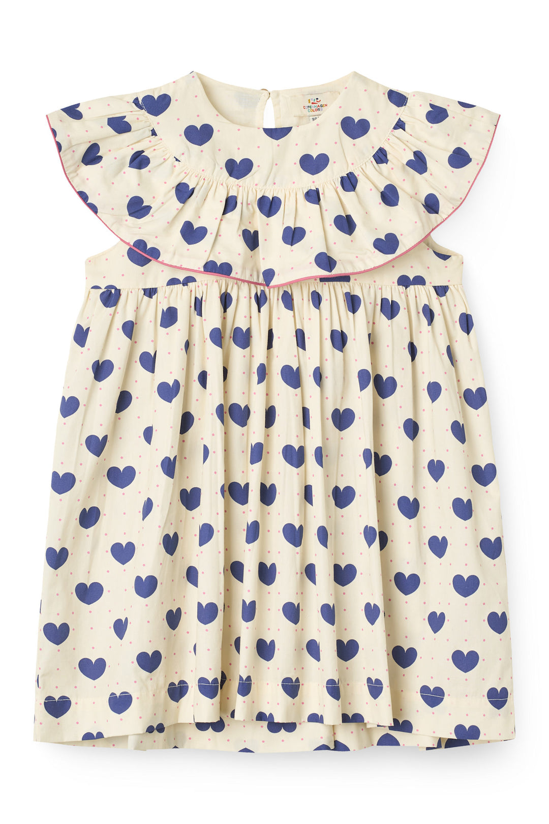 HEART AND DOTS DRESS W. FRILL - HEART AOP