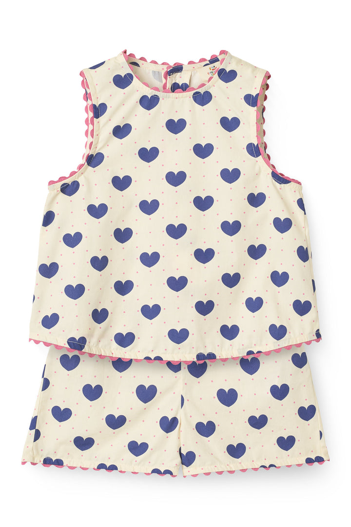 BLUSE OG SHORTS SET M. HJERTER - HEART AOP OCEAN