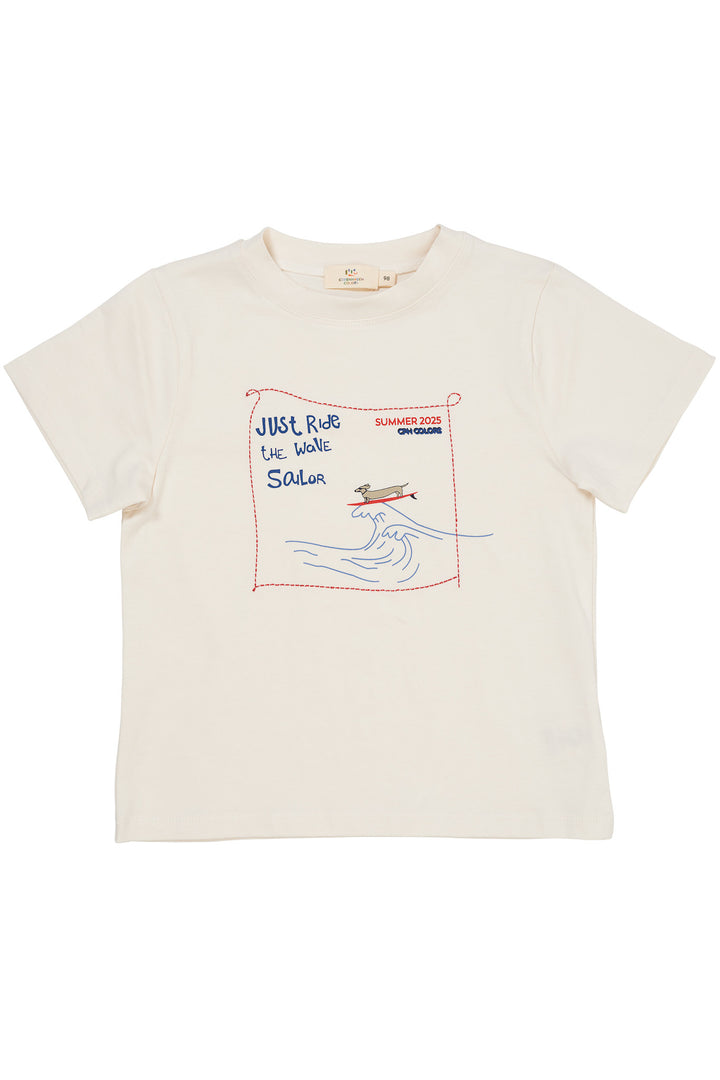 T-SHIRT M. PRINT - CREAM SURFING DOG