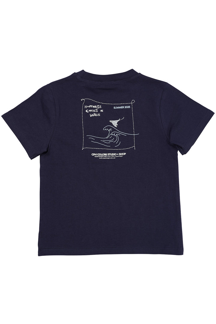 T-SHIRT MED PRINT OG BRODERI - NAVY STINGRAY