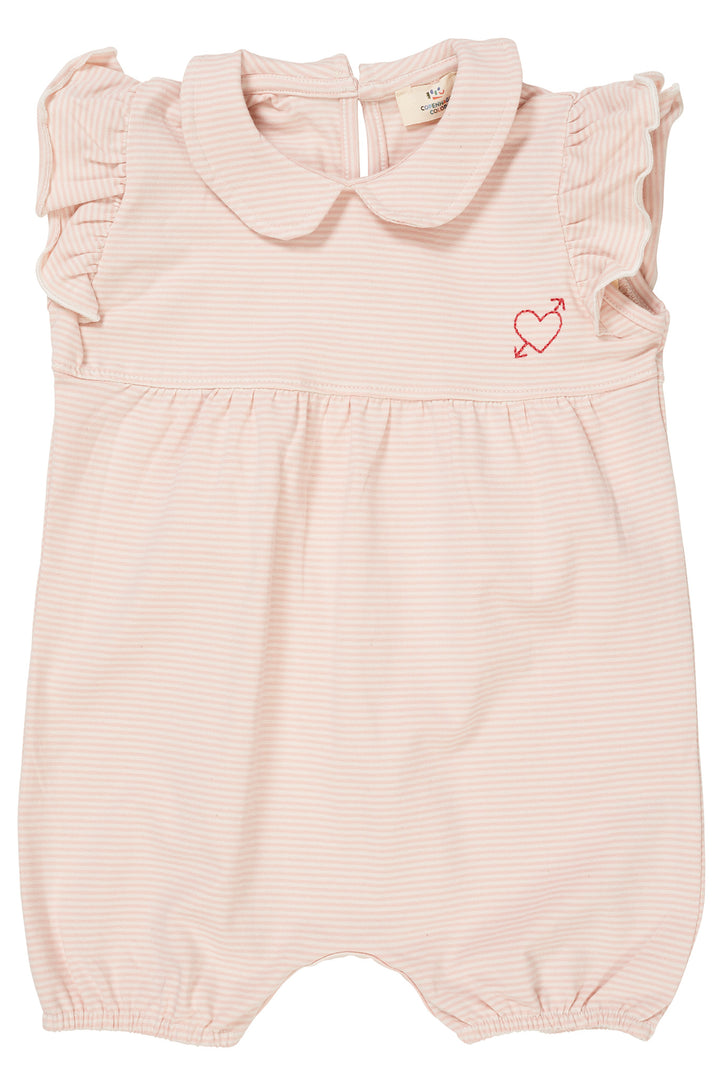 STRIBET ROMPER MED HJERTE BRODERI - DUSTY ROSE/CREAM STRIPE
