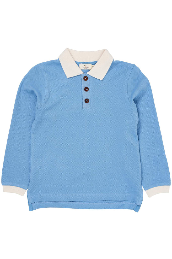PIQUE POLO BLUSE M. LANGE ÆRMER - SKY BLUE COMB