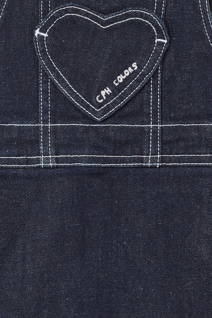 Økologisk Denim Spencerkjole m. Hjert - Raw Denim