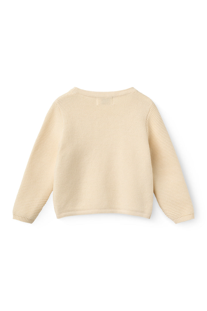 Bomuldsstrikket Baby cardigan m. skrå sidelukning - CREAM
