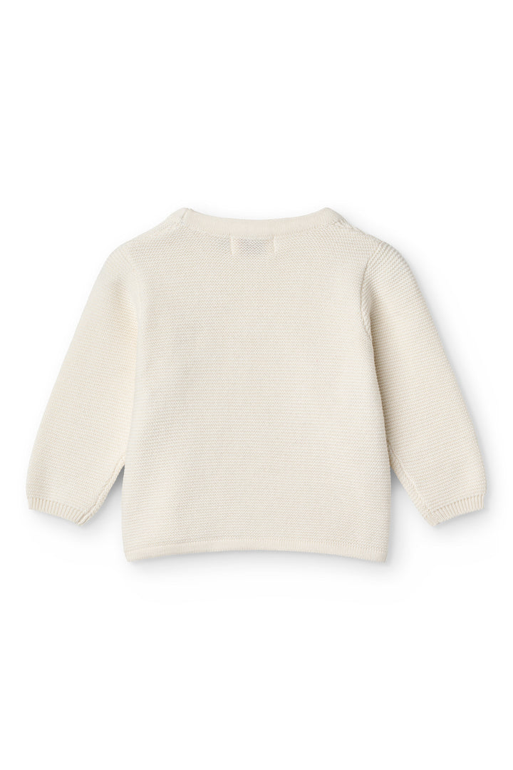 Bomuldsstrikket Baby cardigan m. skrå sidelukning - CREAM