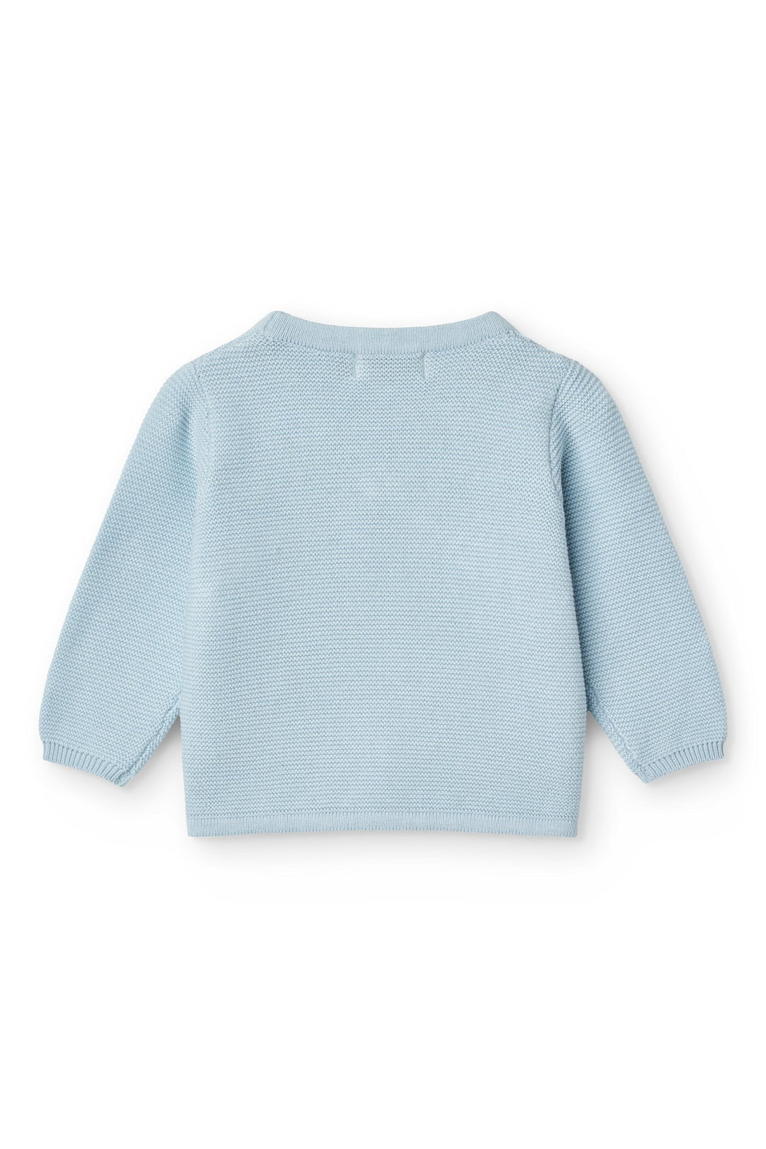 Bomuldsstrikket Baby cardigan m. skrå sidelukning - DUSTY BLUE