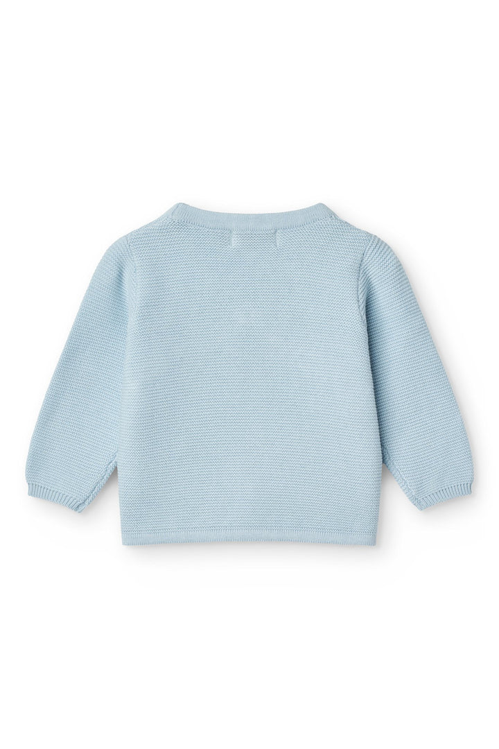 Bomuldsstrikket Baby cardigan m. skrå sidelukning - DUSTY BLUE