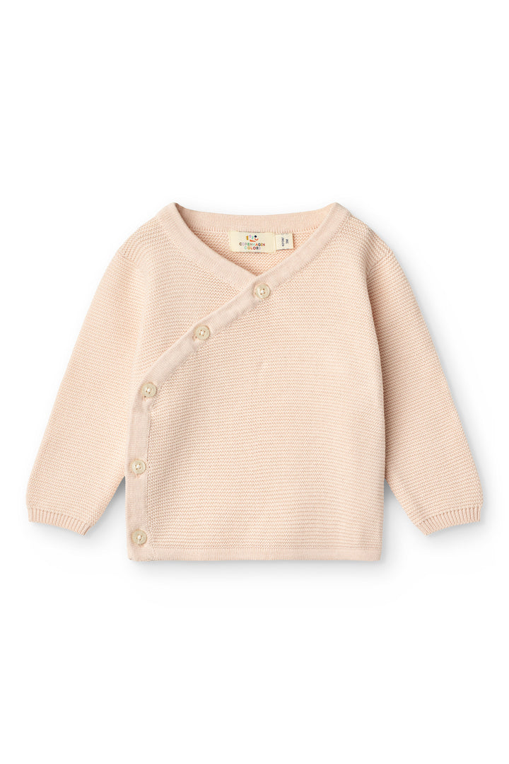 Bomuldsstrikket Baby cardigan m. skrå sidelukning - SOFT PINK