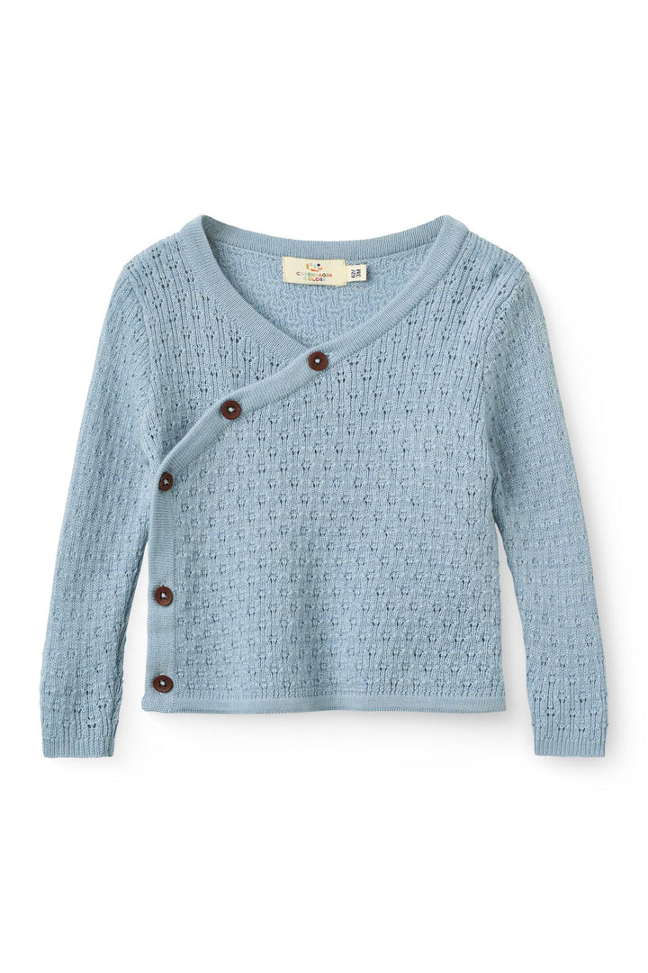 Merino Baby Cardigan Med Skrå Lukning - Dusty Blue