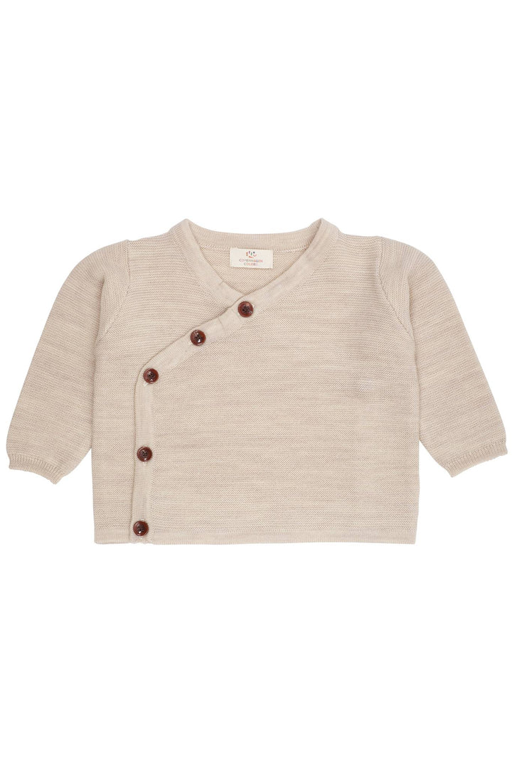 VRANGSTRIKKET BABY CARDIGAN I MERINOULD - PALE CREAM MEL
