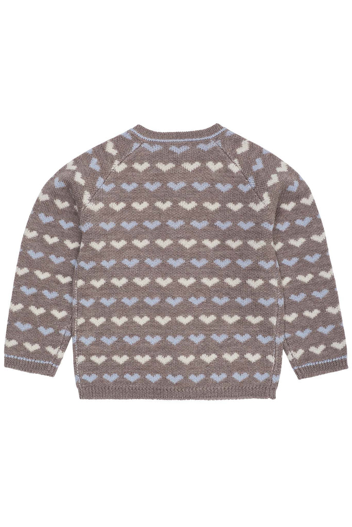 HJERTE CARDIGAN I MERINOULD - NATURALMEL./DUSTY BLUE COMB