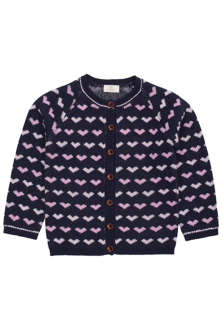 HJERTE CARDIGAN I MERINOULD - NAVY/BUBBLEGUM COMB