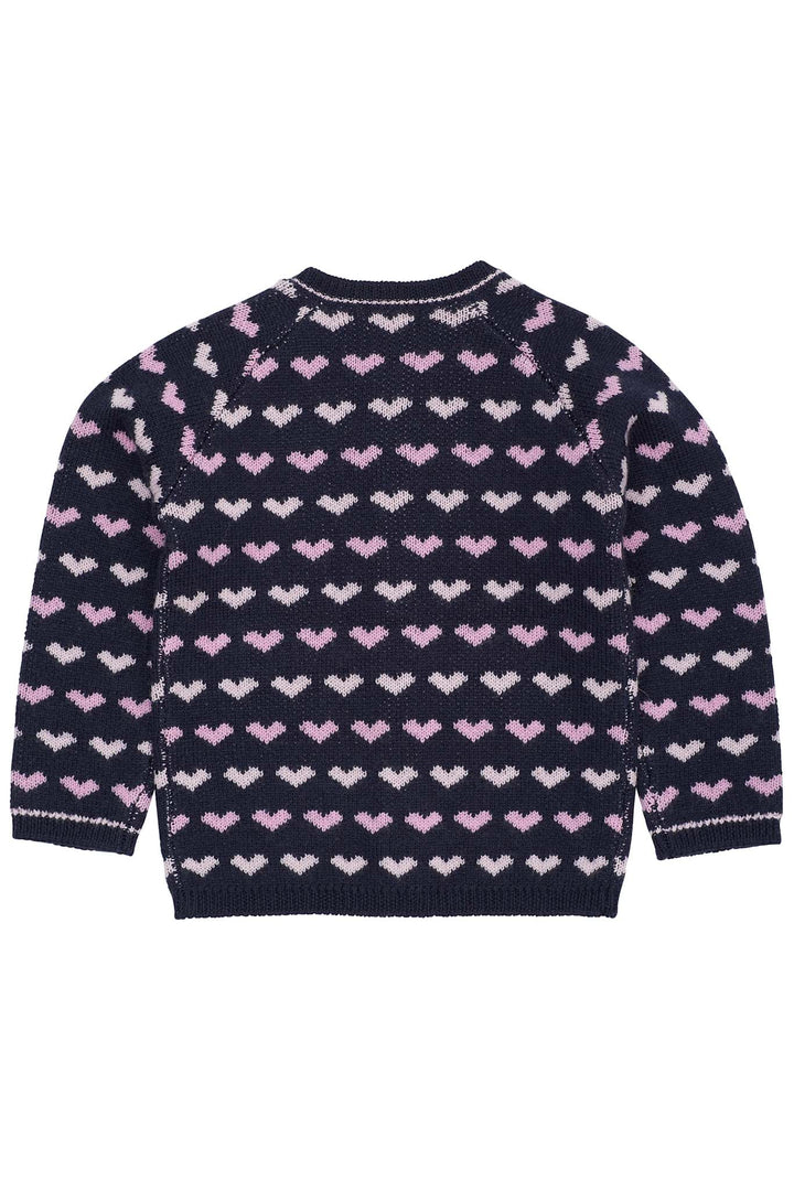 HJERTE CARDIGAN I MERINOULD - NAVY/BUBBLEGUM COMB