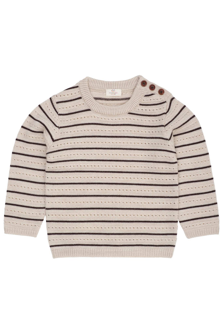BLUSE M. HULMØNSTER I MERINOULD - PALE CREAM MEL./DK BROWN COMB