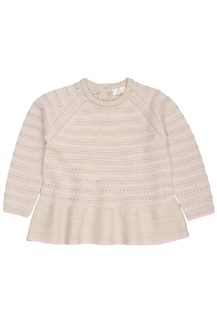 BLUSE M. HULMØNSTER OG SKØRT I MERINOULD - PALE CREAM MEL./BUBBLEGUM COMB