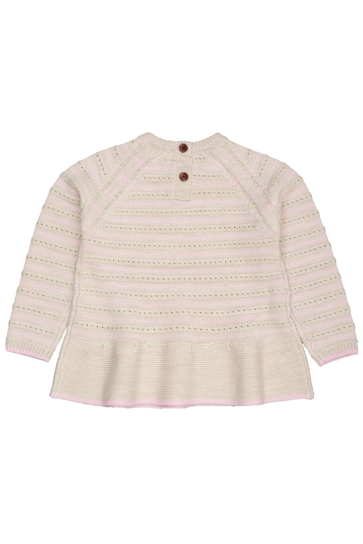 BLUSE M. HULMØNSTER OG SKØRT I MERINOULD - PALE CREAM MEL./BUBBLEGUM COMB