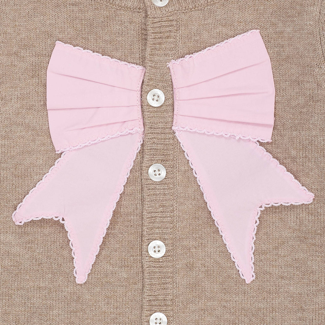 CASHMERE CARDIGAN M POPLIN SLØJFE - SAND/LAVENDER COMB.