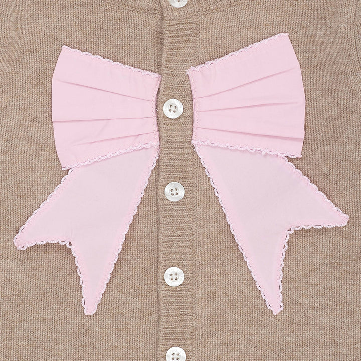 CASHMERE CARDIGAN M POPLIN SLØJFE - SAND/LAVENDER COMB.