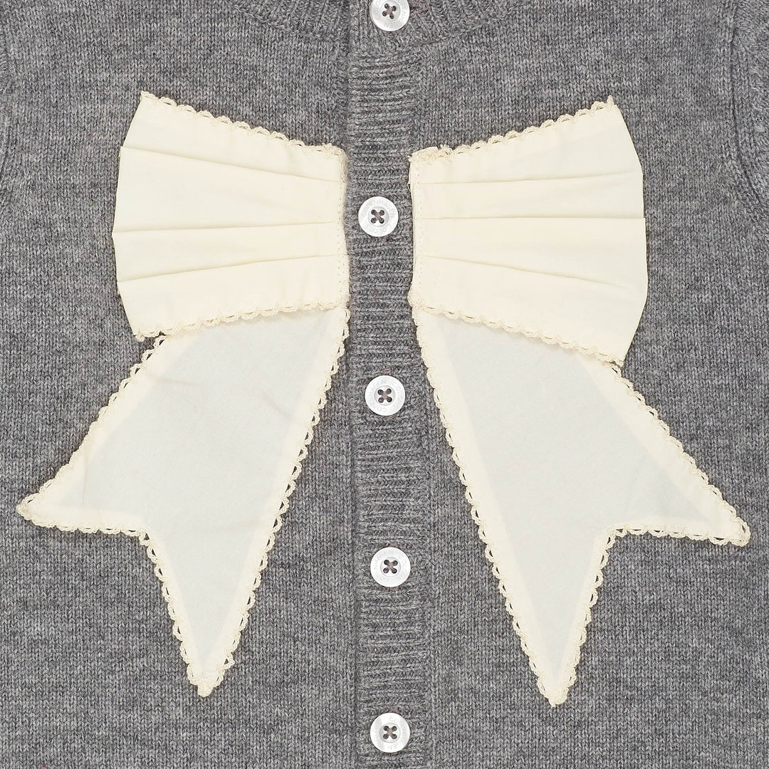 CASHMERE CARDIGAN M POPLIN SLØJFE - DK GREY MEL./CREAM COMB.