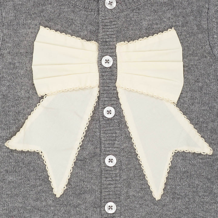 CASHMERE CARDIGAN M POPLIN SLØJFE - DK GREY MEL./CREAM COMB.